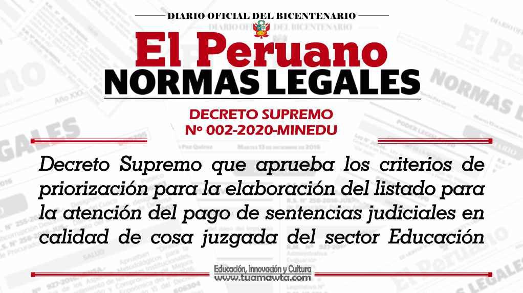 D.S. N° 002-2020-MINEDU – Aprueban criterios de priorización para la ...